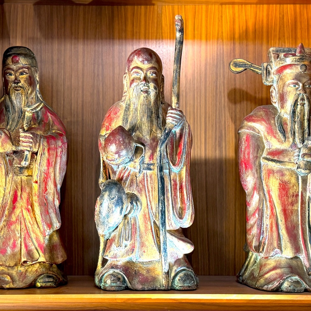 Solid Wood Antique Japanese Statues. 3-in total.
